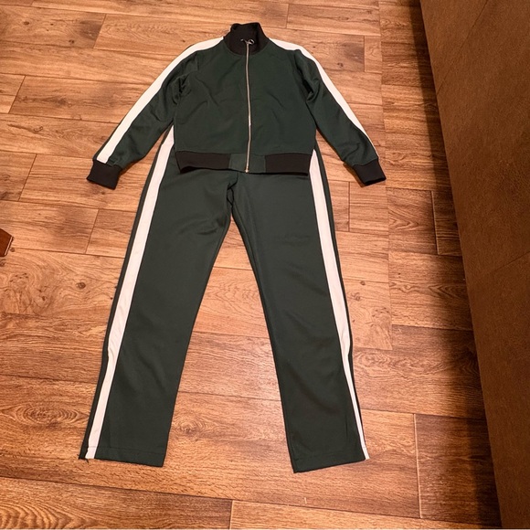 ZARA Matching Set M Green Track Jacket + Ankle Zip Pants Athleisure Streetwear - Picture 2 of 10